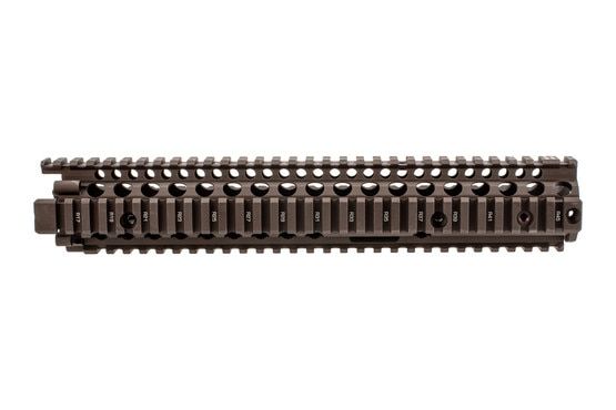 Daniel Defense 12.25" M4A1 RIS II Quad Rail handguard for the AR in FDE with uninterrupted full length top rail
